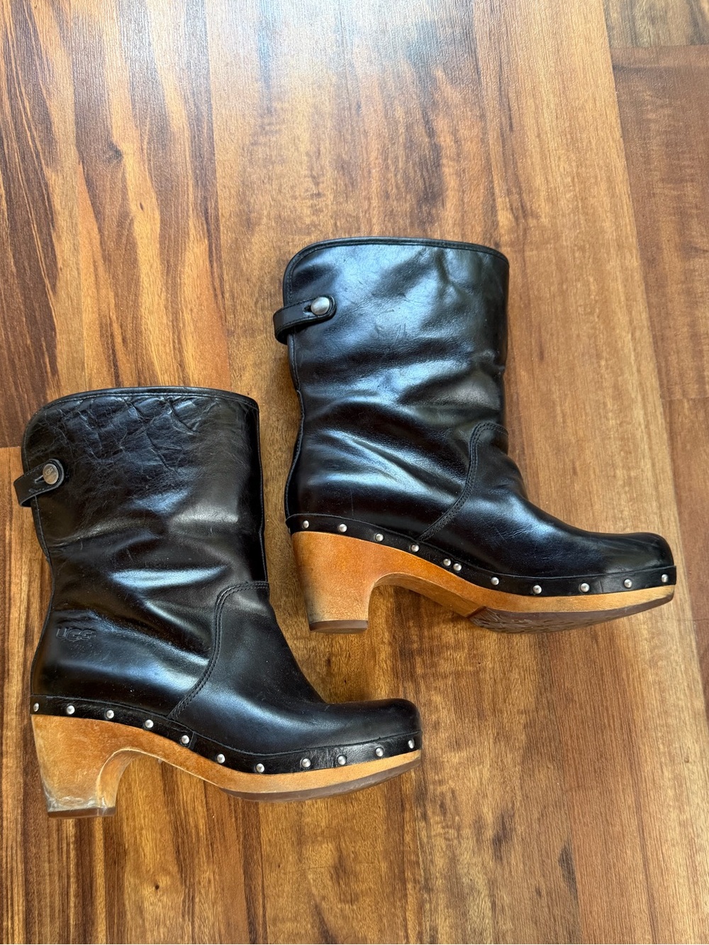 UGG Black Leather Studded Clog Boots
